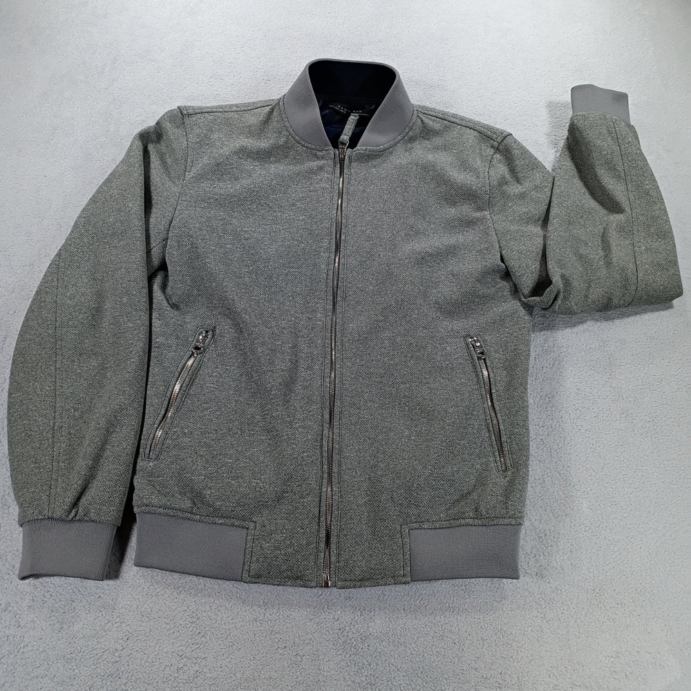 Zara Man Men Jacket Bomber Grey Small Textured Full Zip Pocket